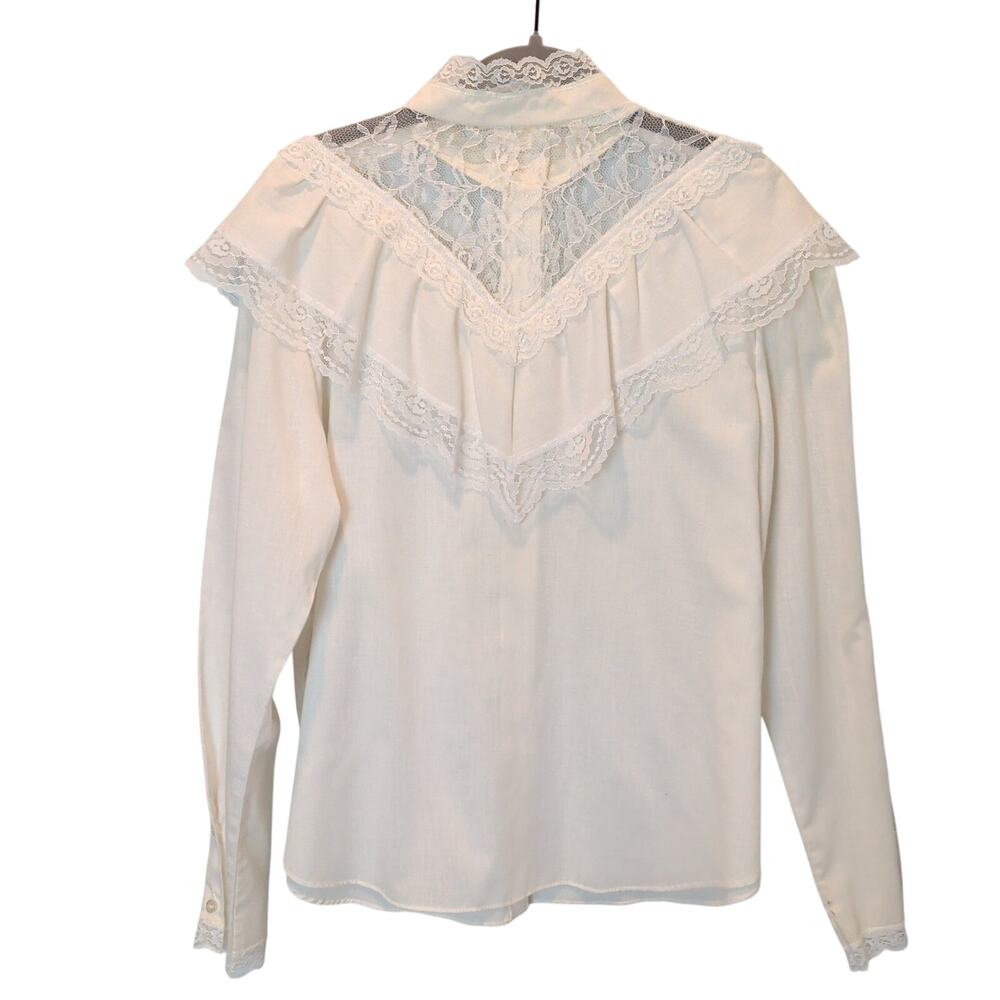 Vintage Ivory Edwardian Cut Out Lace High Collar Shirt Button Up Frilly Coquette